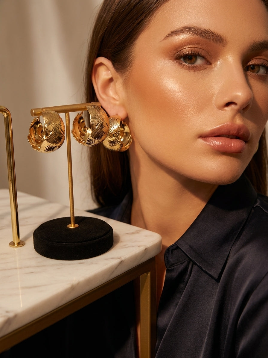 Textured Gold Chunky Hoop Earrings - Bold Statement Jewellery