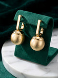 Modern Brushed Gold Geometric Drop Earrings - Matte Spherical Pendant