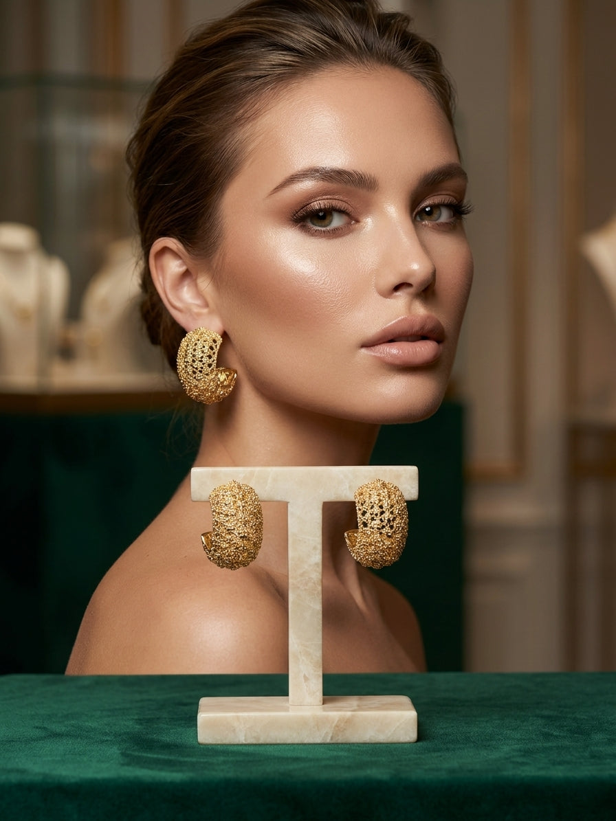 Modern Brushed Gold Geometric Drop Earrings - Matte Spherical Pendant