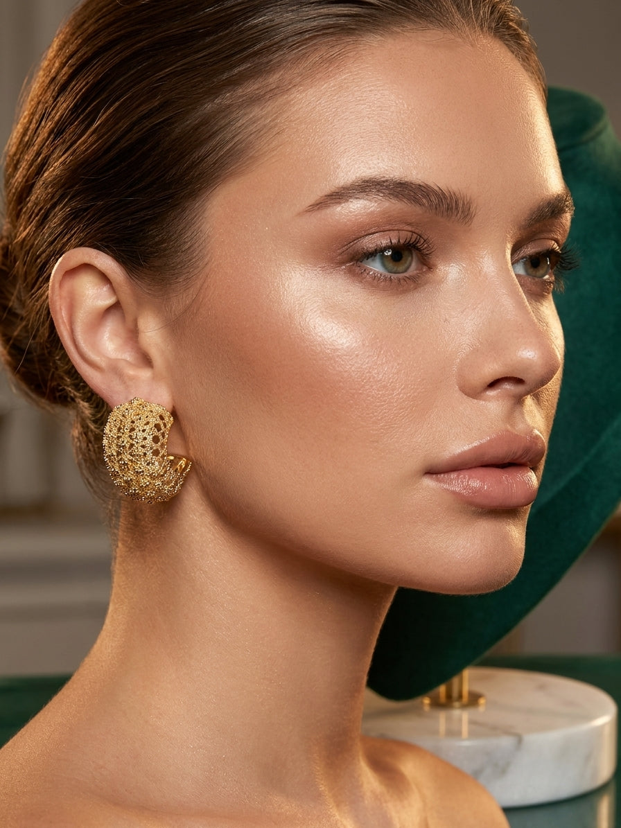 Modern Brushed Gold Geometric Drop Earrings - Matte Spherical Pendant
