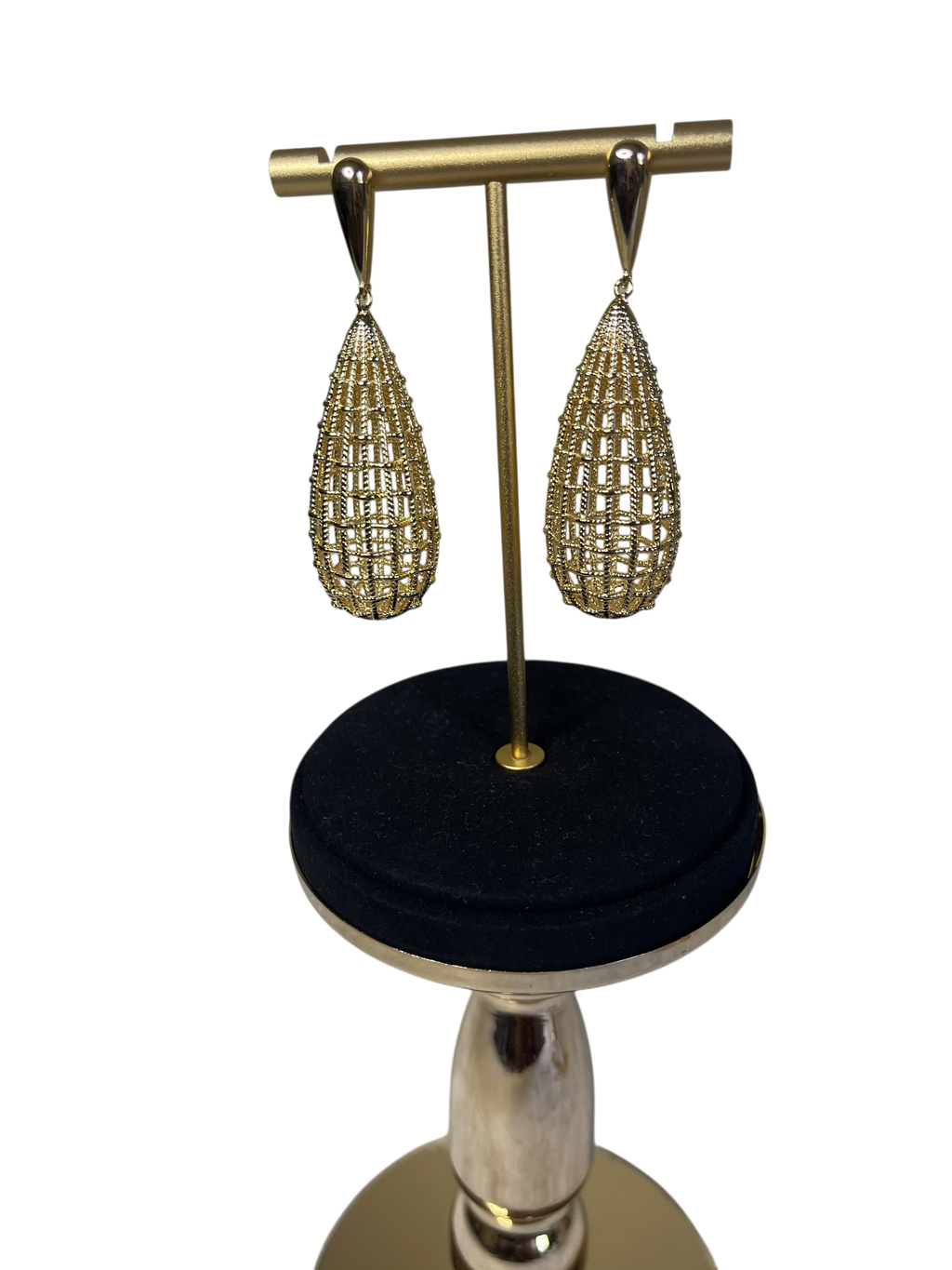 Gold Teardrop Mesh Drop Earrings Statement Dangle Evening Jewellery