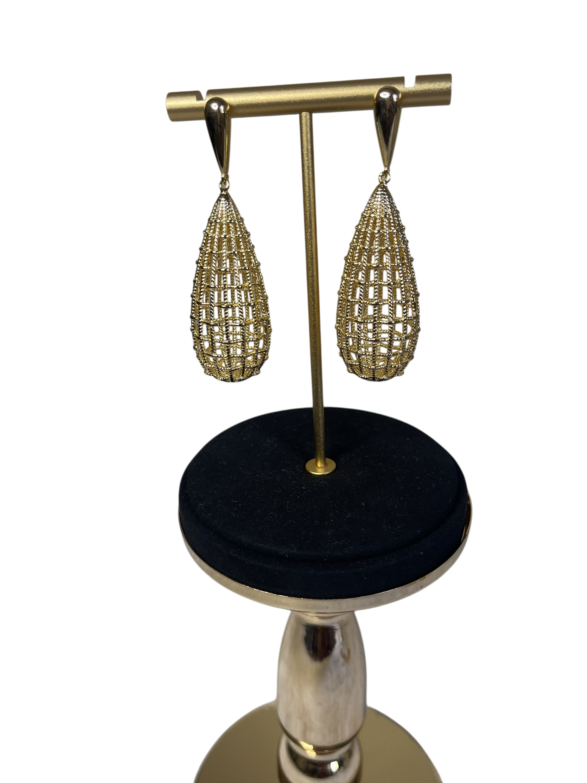Gold Teardrop Mesh Drop Earrings Statement Dangle Evening Jewellery