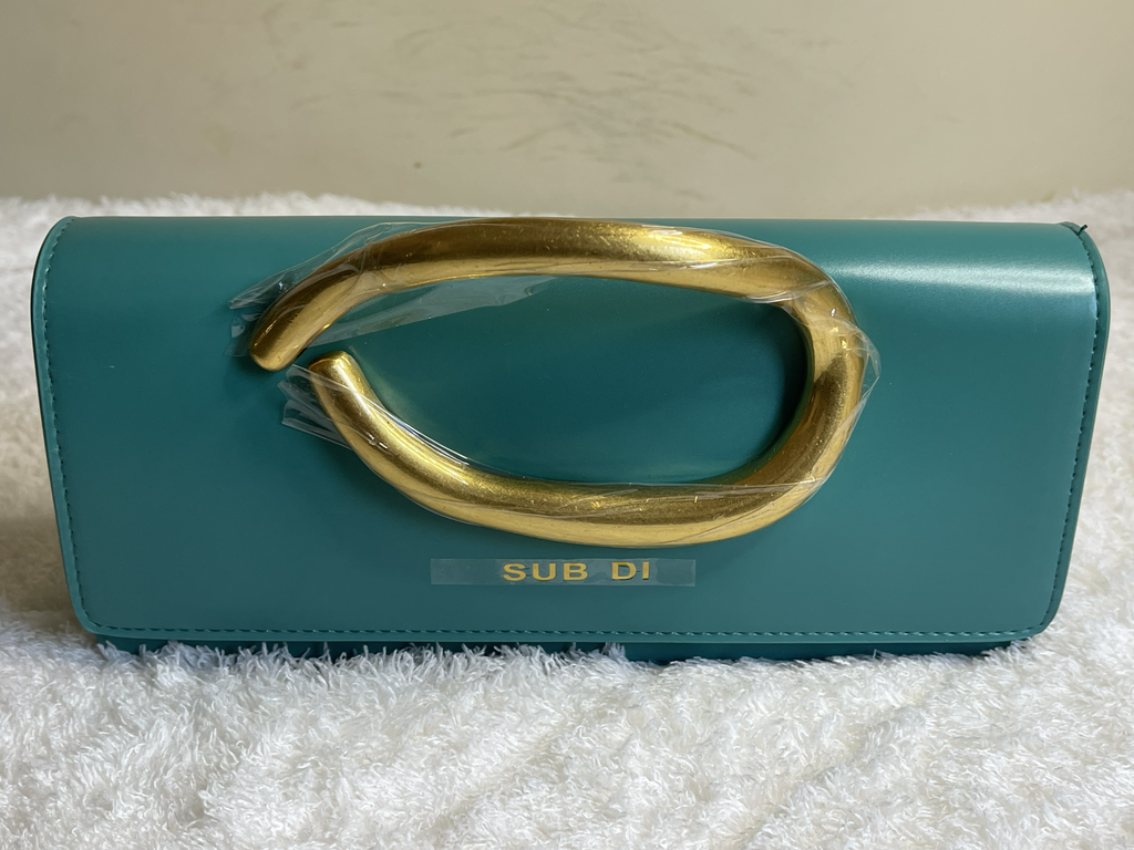 Elegant Metallic Ring Handle Evening Clutch Bag - Available in Teal and Silver