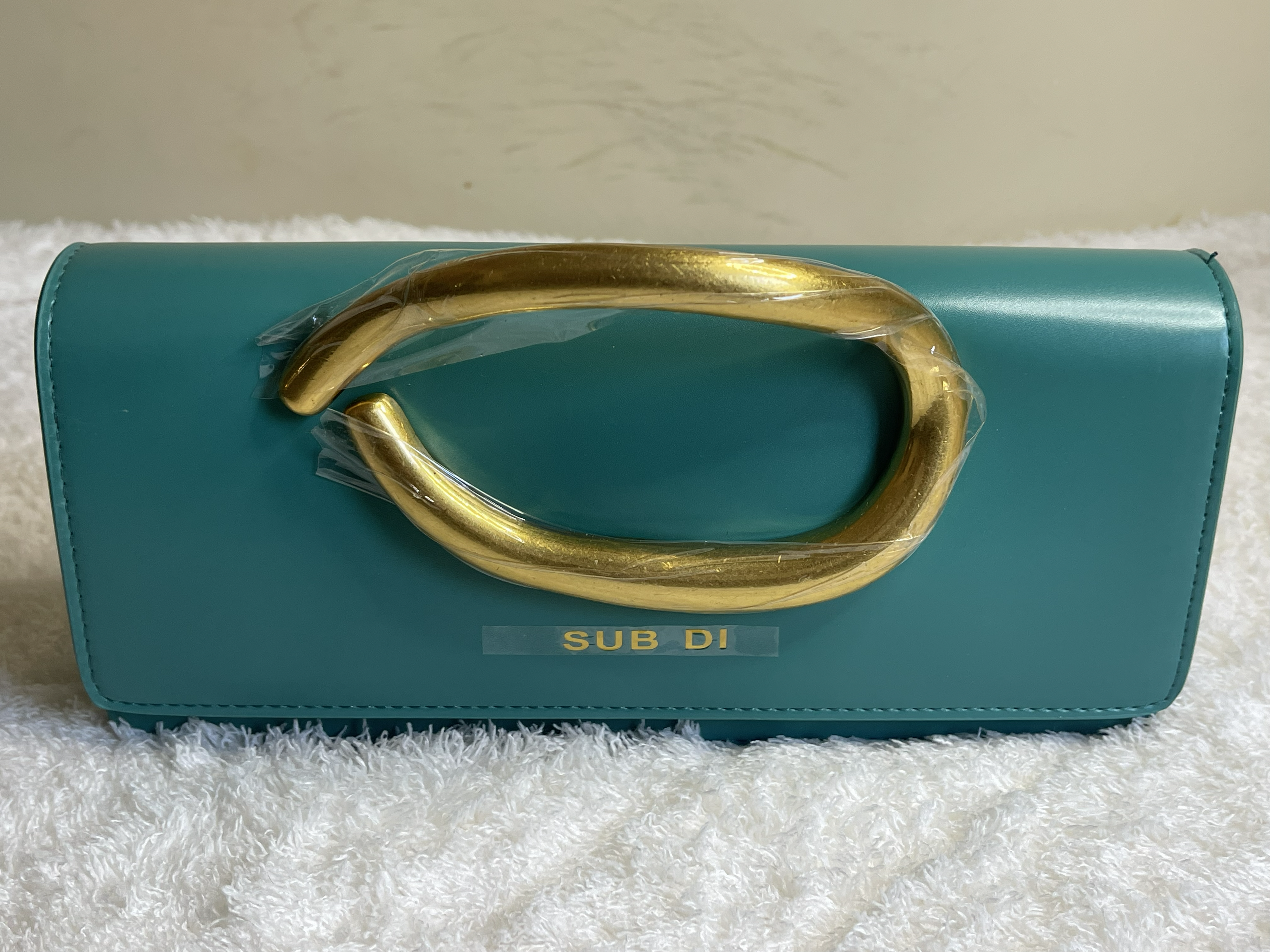 Elegant Metallic Ring Handle Evening Clutch Bag - Available in Teal and Silver