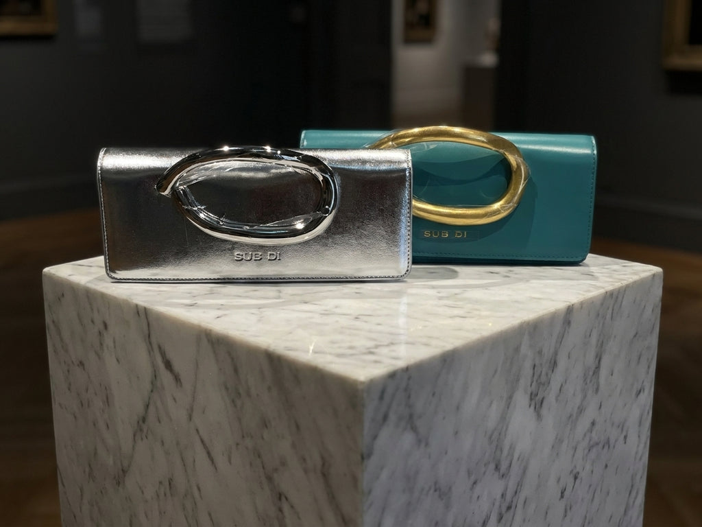 Elegant Metallic Ring Handle Evening Clutch Bag - Available in Teal and Silver