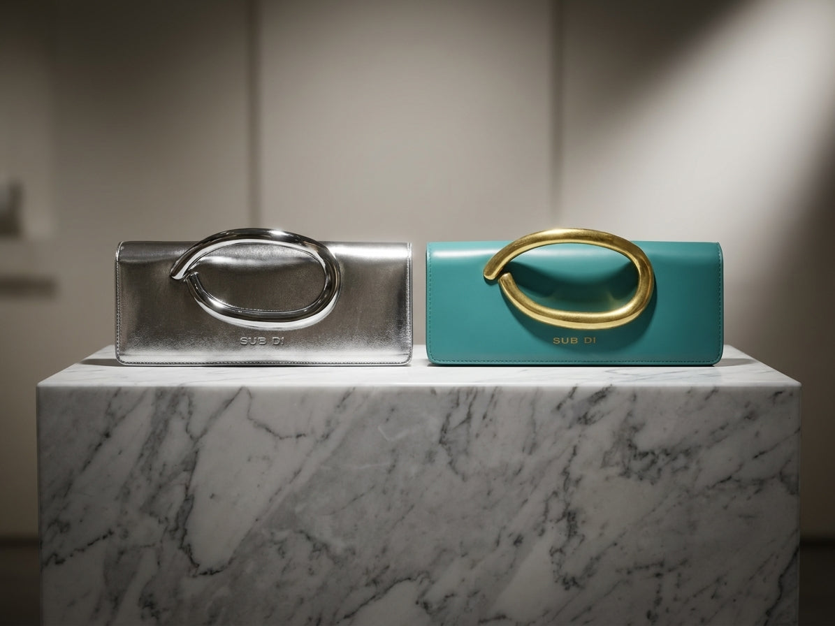 Elegant Metallic Ring Handle Evening Clutch Bag - Available in Teal and Silver