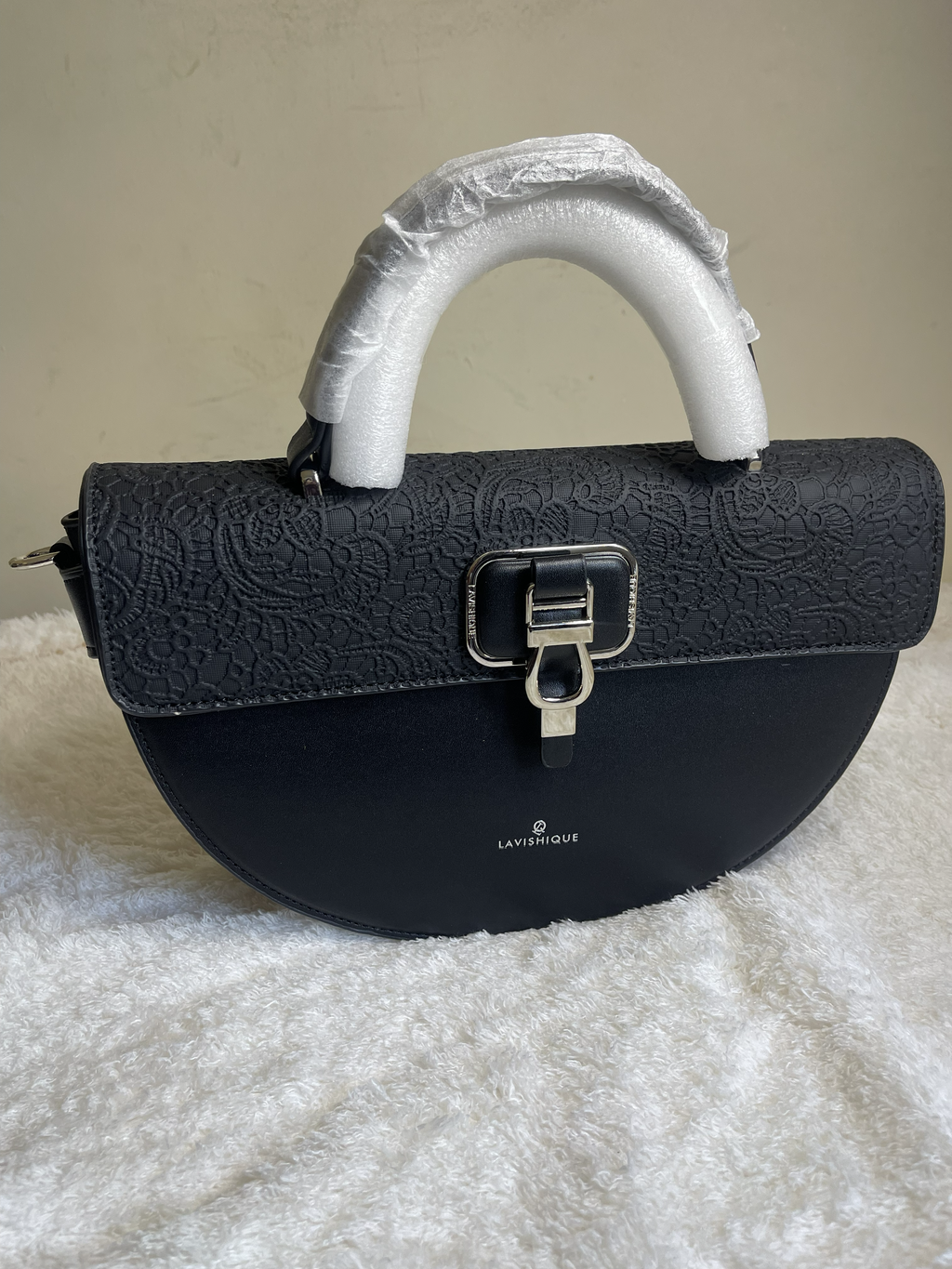 Elegant Lace Flap Semi-Circular Top Handle Handbag