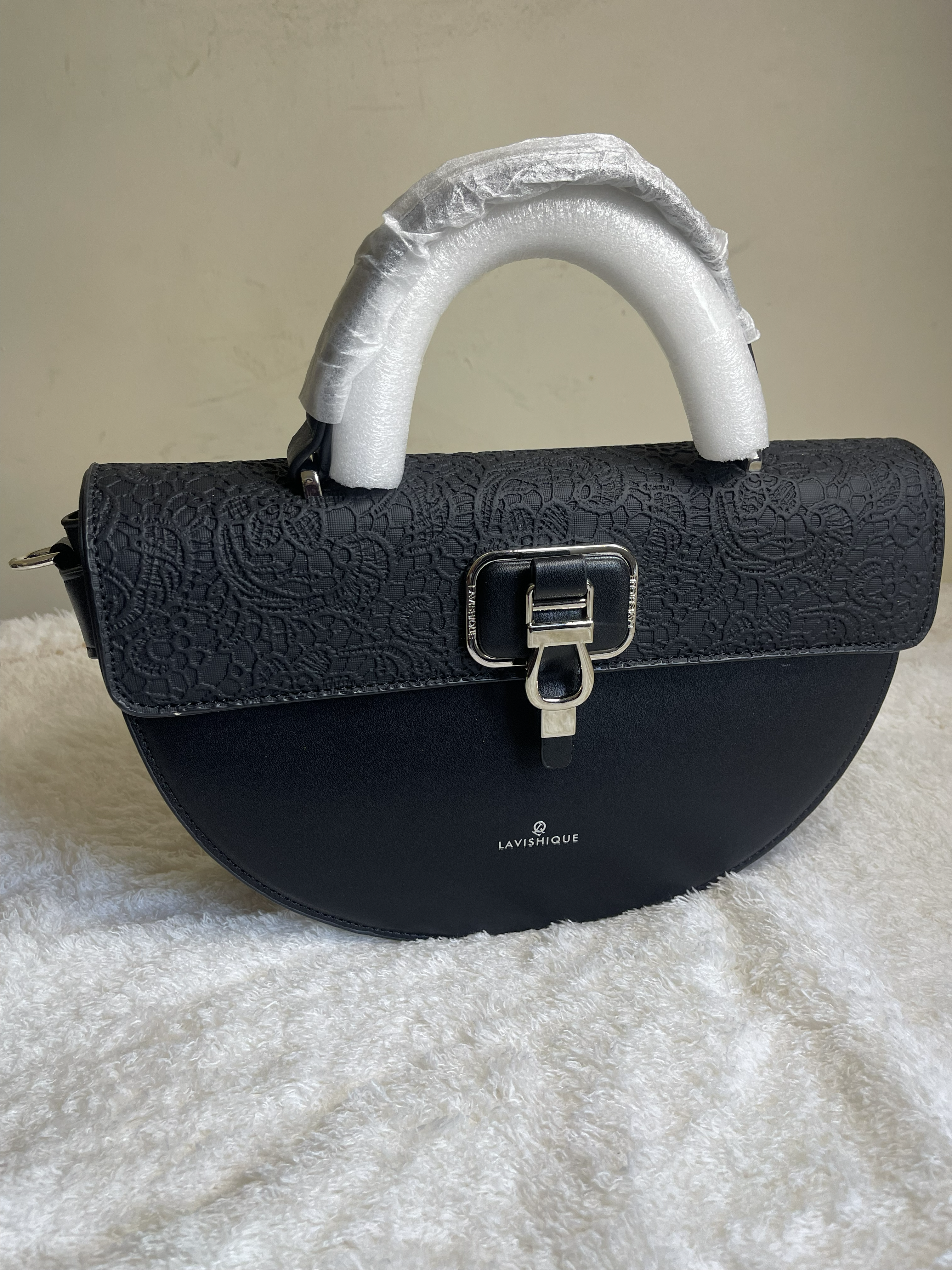 Elegant Lace Flap Semi-Circular Top Handle Handbag