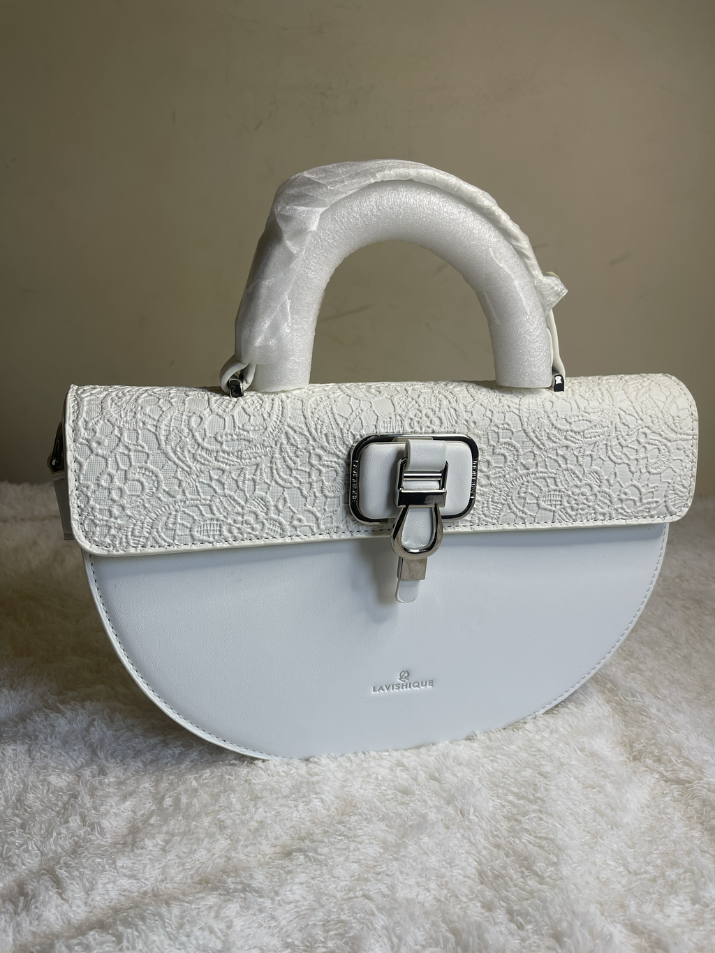 Elegant Lace Flap Semi-Circular Top Handle Handbag