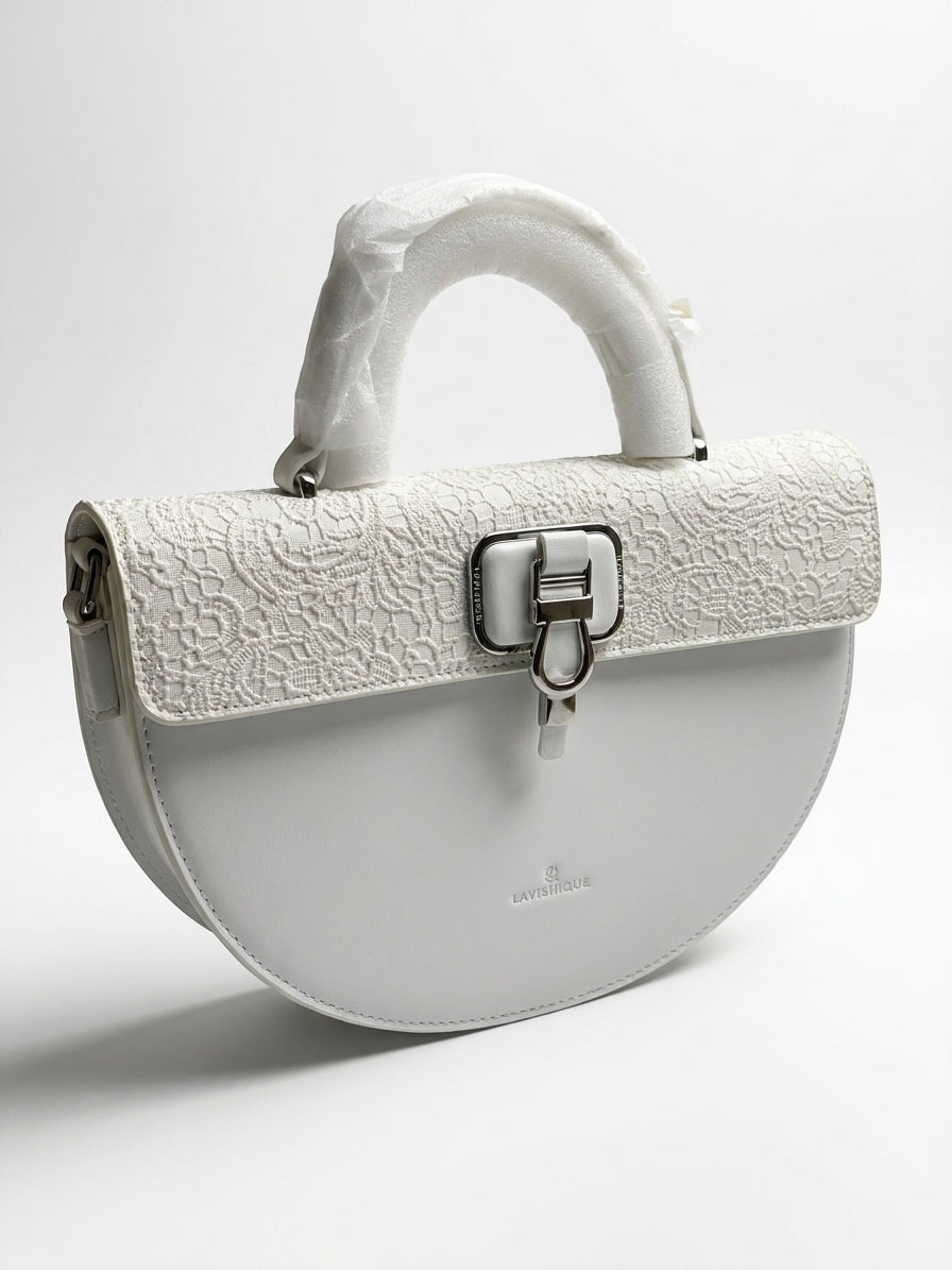 Elegant Lace Flap Semi-Circular Top Handle Handbag