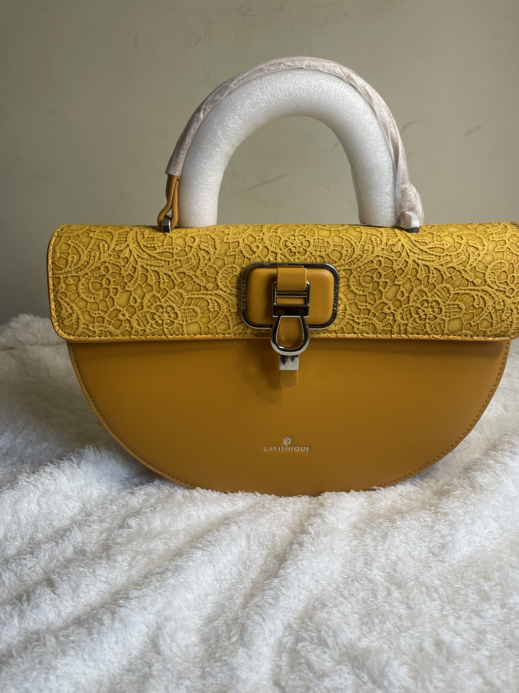 Elegant Lace Flap Semi-Circular Top Handle Handbag