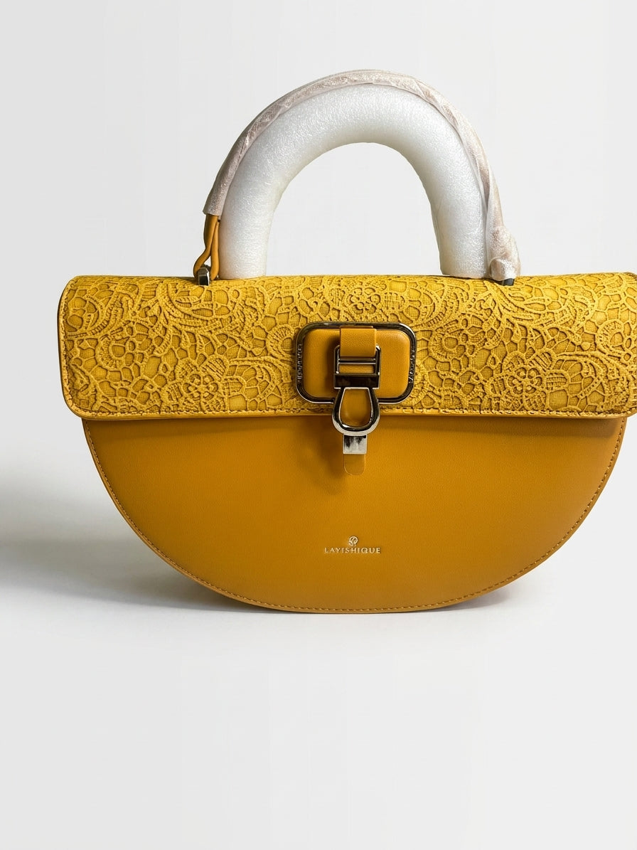 Elegant Lace Flap Semi-Circular Top Handle Handbag