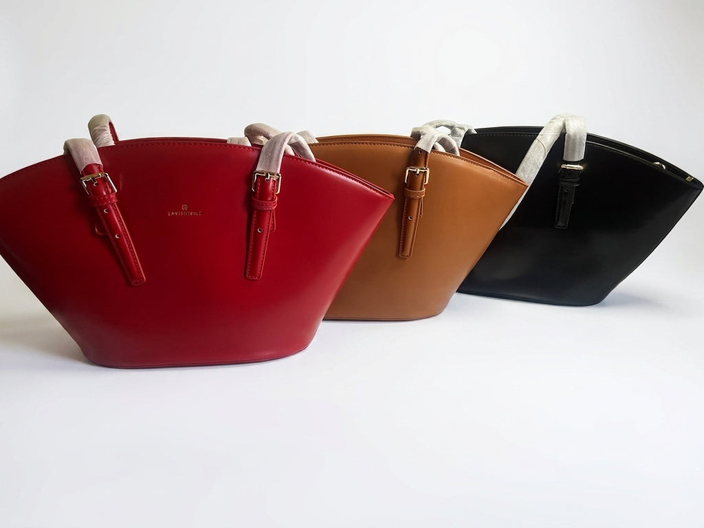 Large Fan-Shaped Leather Tote Bag for Women - Elegant Work and Travel Handbag