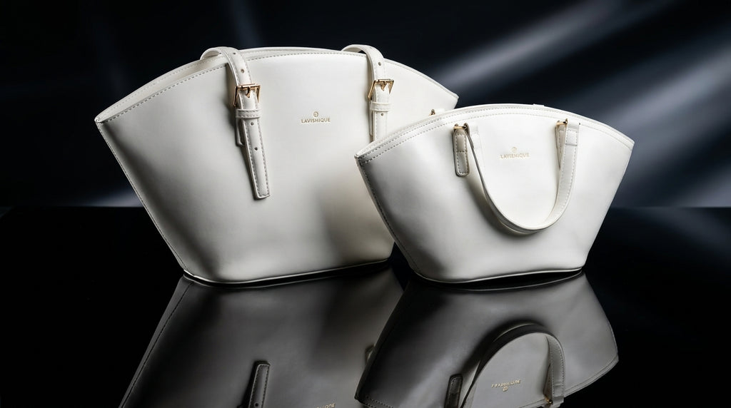 2-Piece Elegant White Handbag Set - Large Tote and Matching Mini Bag