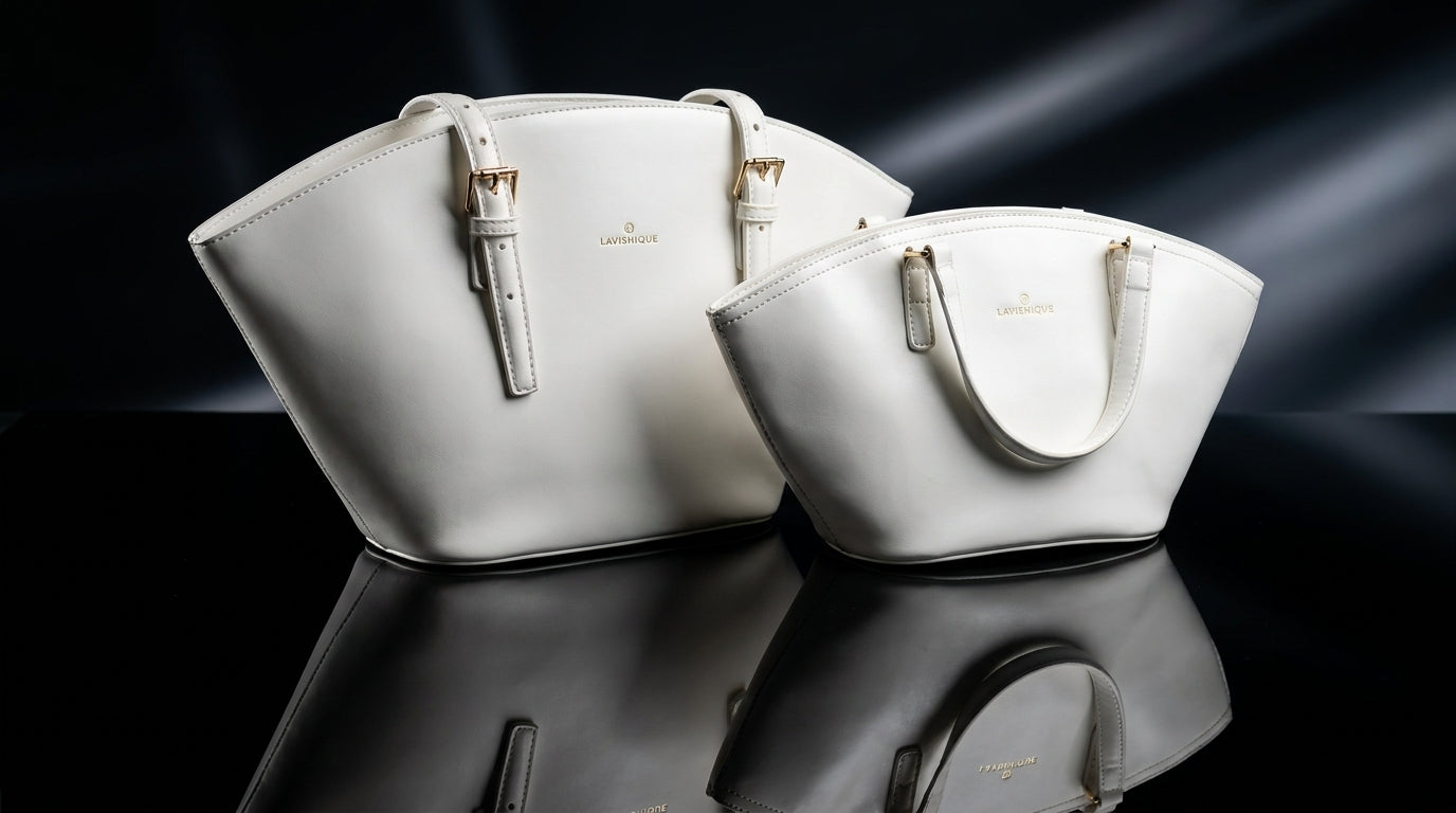 2-Piece Elegant White Handbag Set - Large Tote and Matching Mini Bag