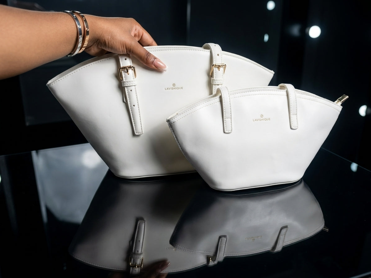2-Piece Elegant White Handbag Set - Large Tote and Matching Mini Bag