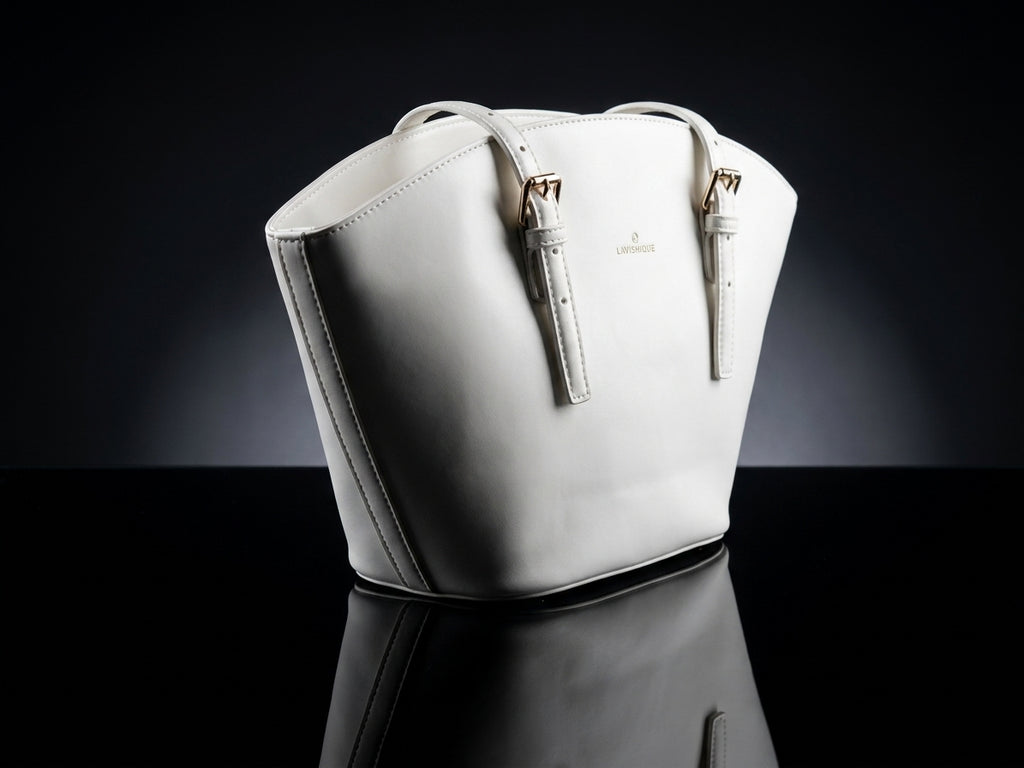 2-Piece Elegant White Handbag Set - Large Tote and Matching Mini Bag