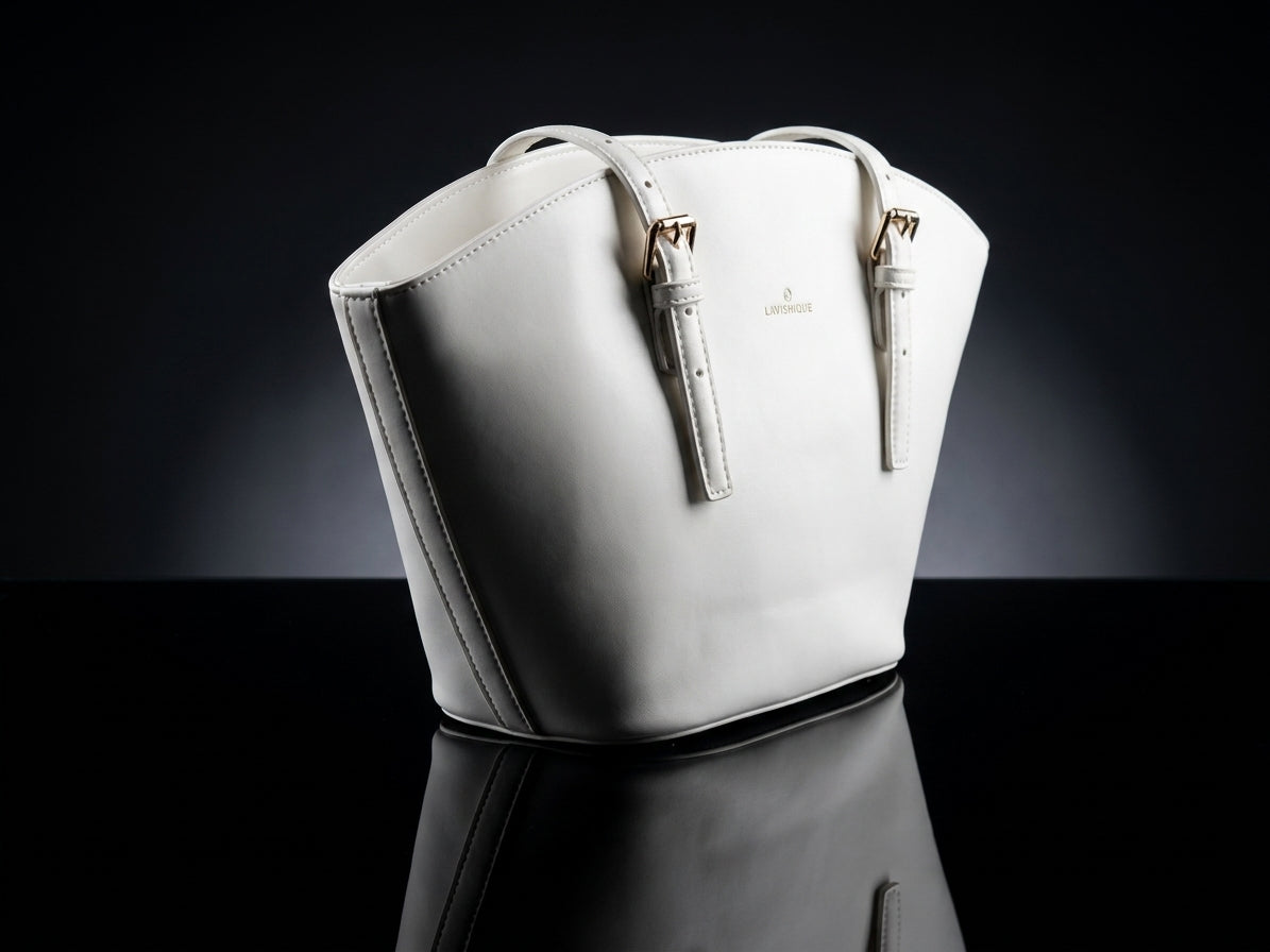 2-Piece Elegant White Handbag Set - Large Tote and Matching Mini Bag