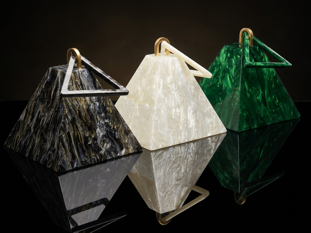 Geometric Pyramid Marble Acrylic Evening Clutch Purse