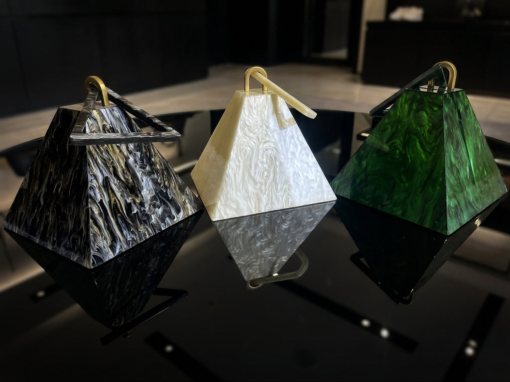 Geometric Pyramid Marble Acrylic Evening Clutch Purse