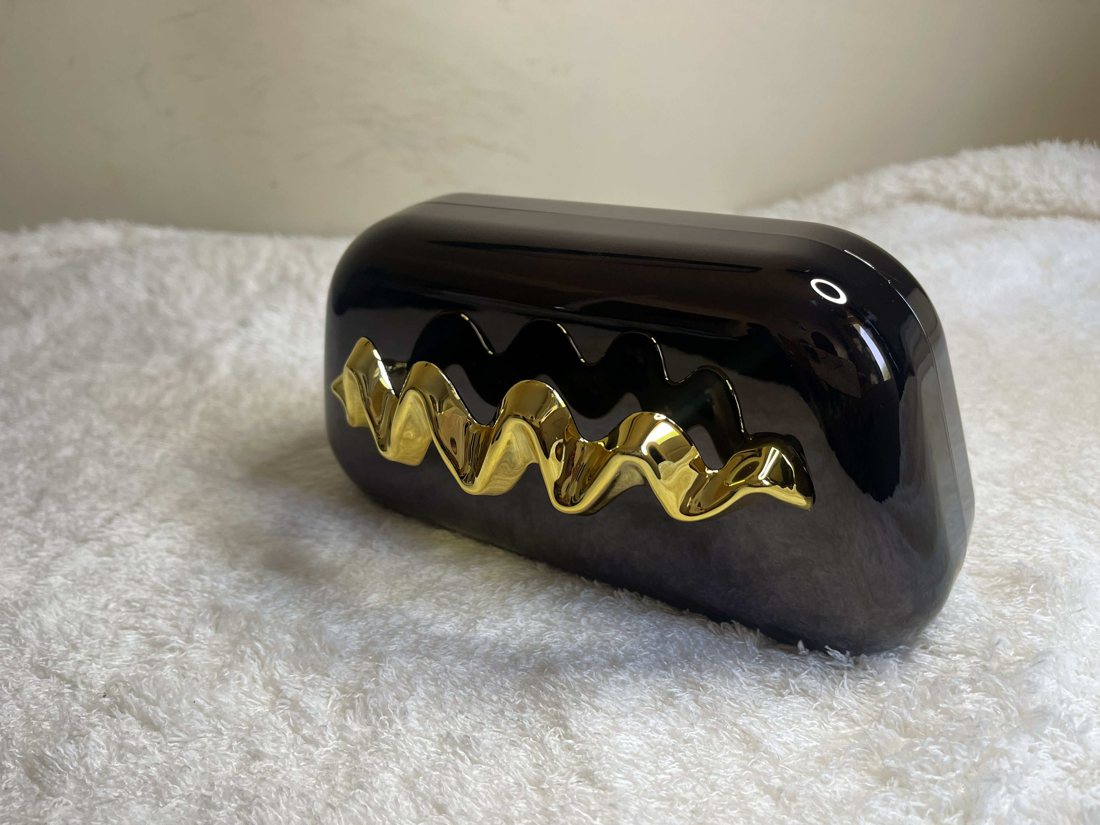 Metallic Hard Shell Clutch Bag with Gold Wavy Detail