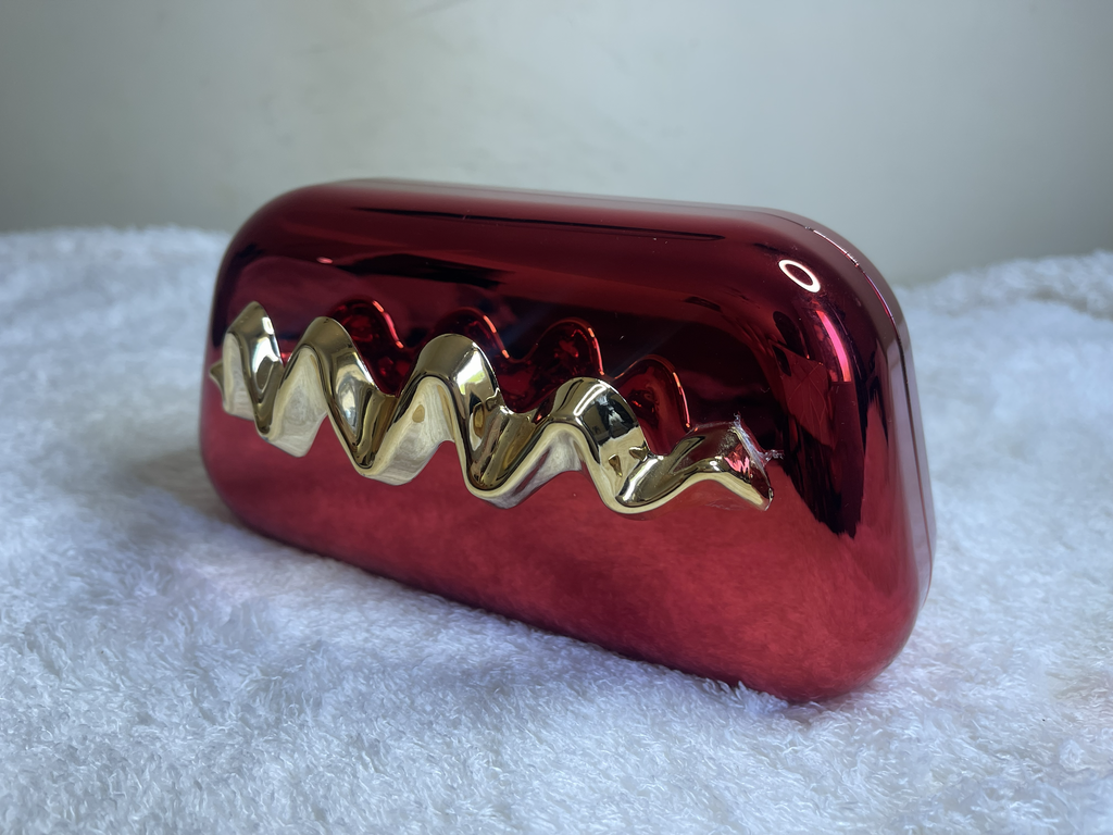 Metallic Hard Shell Clutch Bag with Gold Wavy Detail