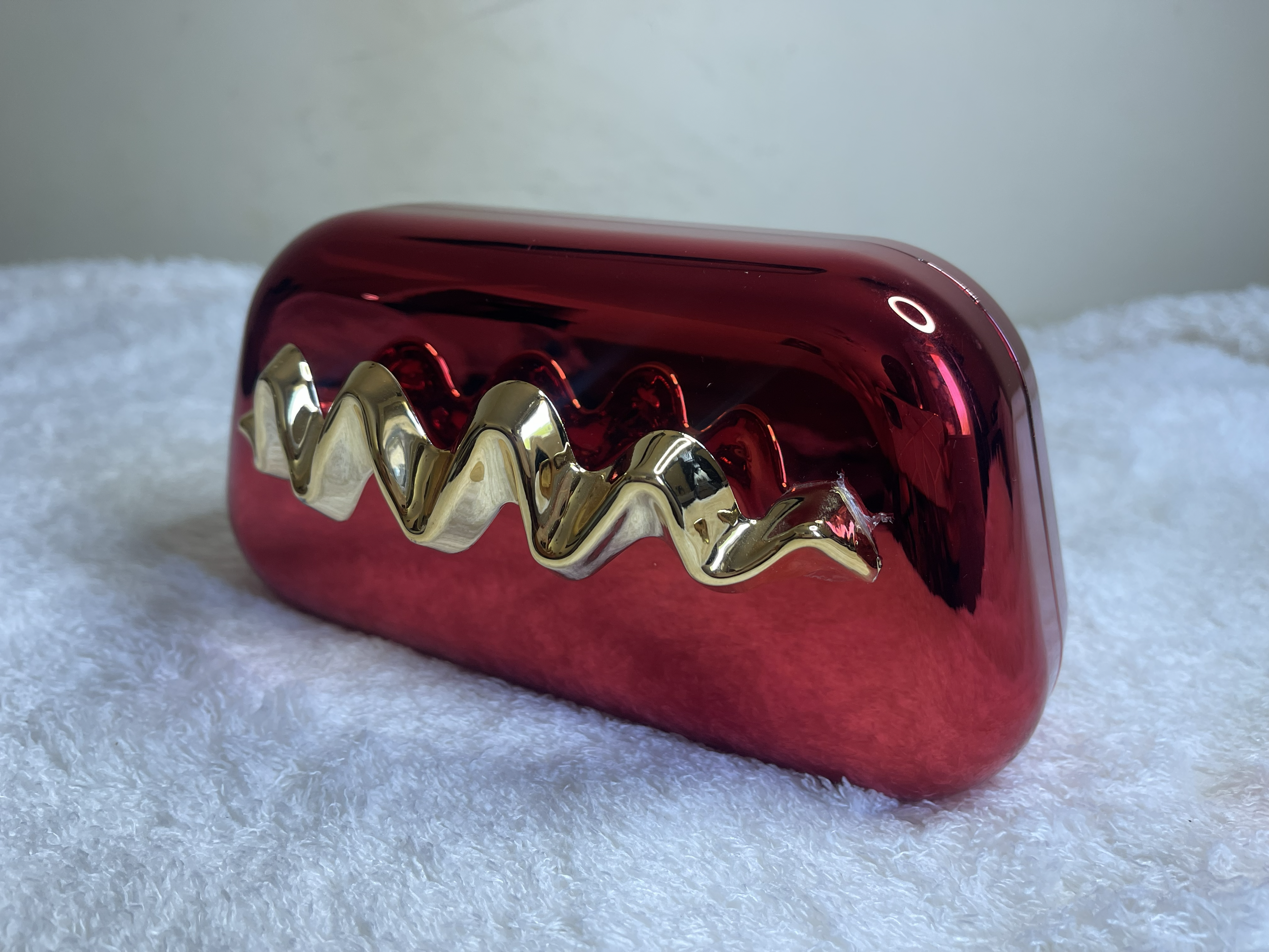 Metallic Hard Shell Clutch Bag with Gold Wavy Detail