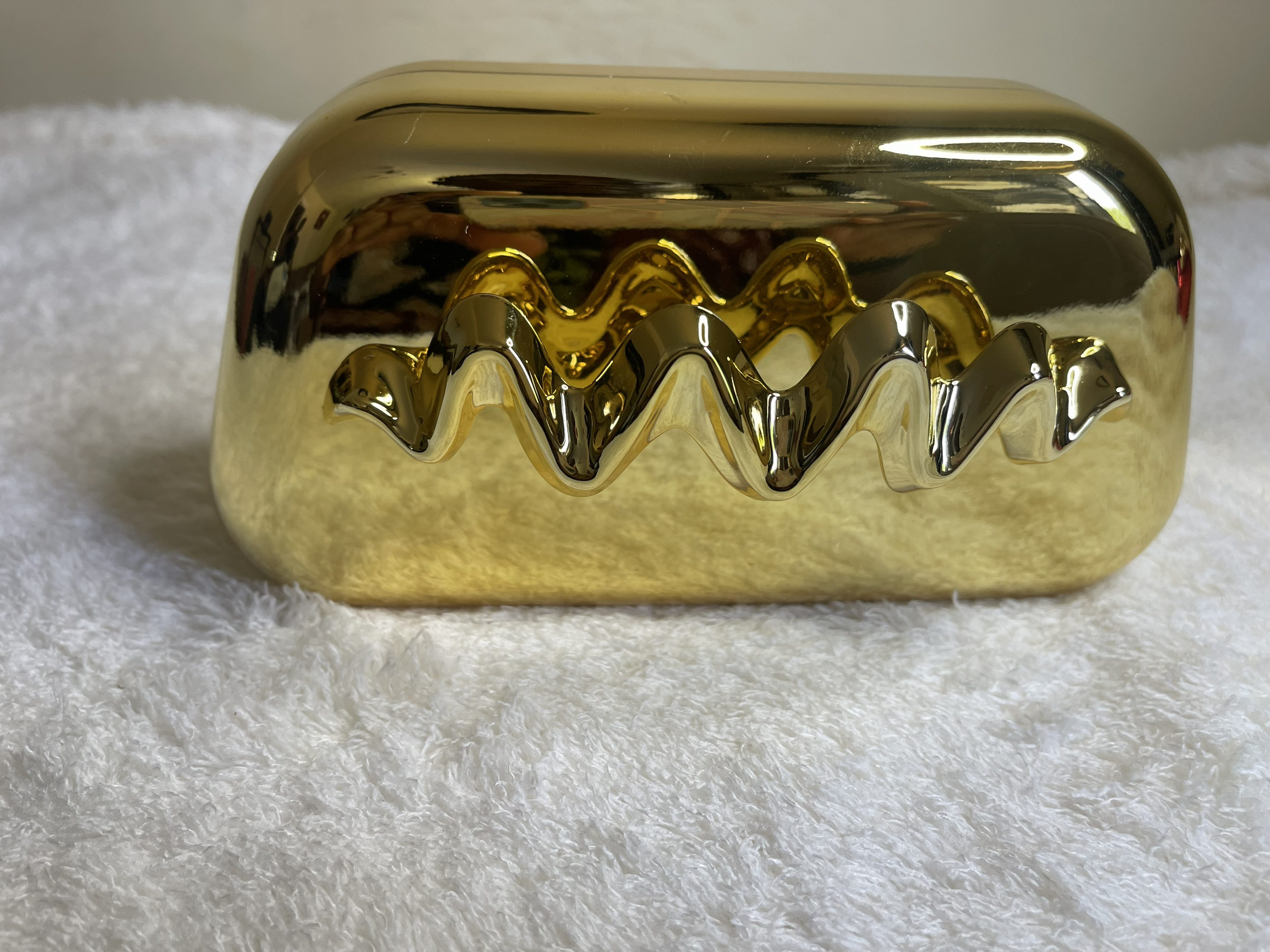 Metallic Hard Shell Clutch Bag with Gold Wavy Detail