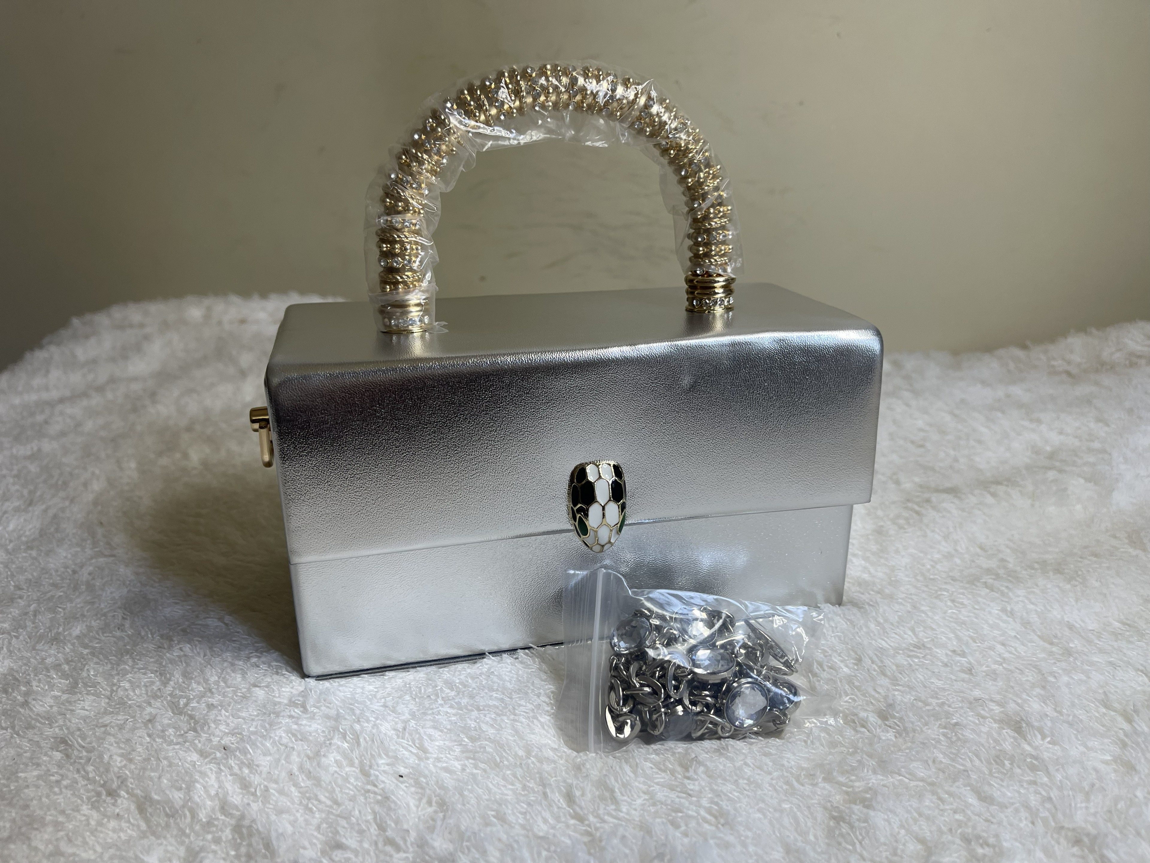 Luxury Crystal Handle Mini Box Clutch - Elegant Evening Handbag Collection
