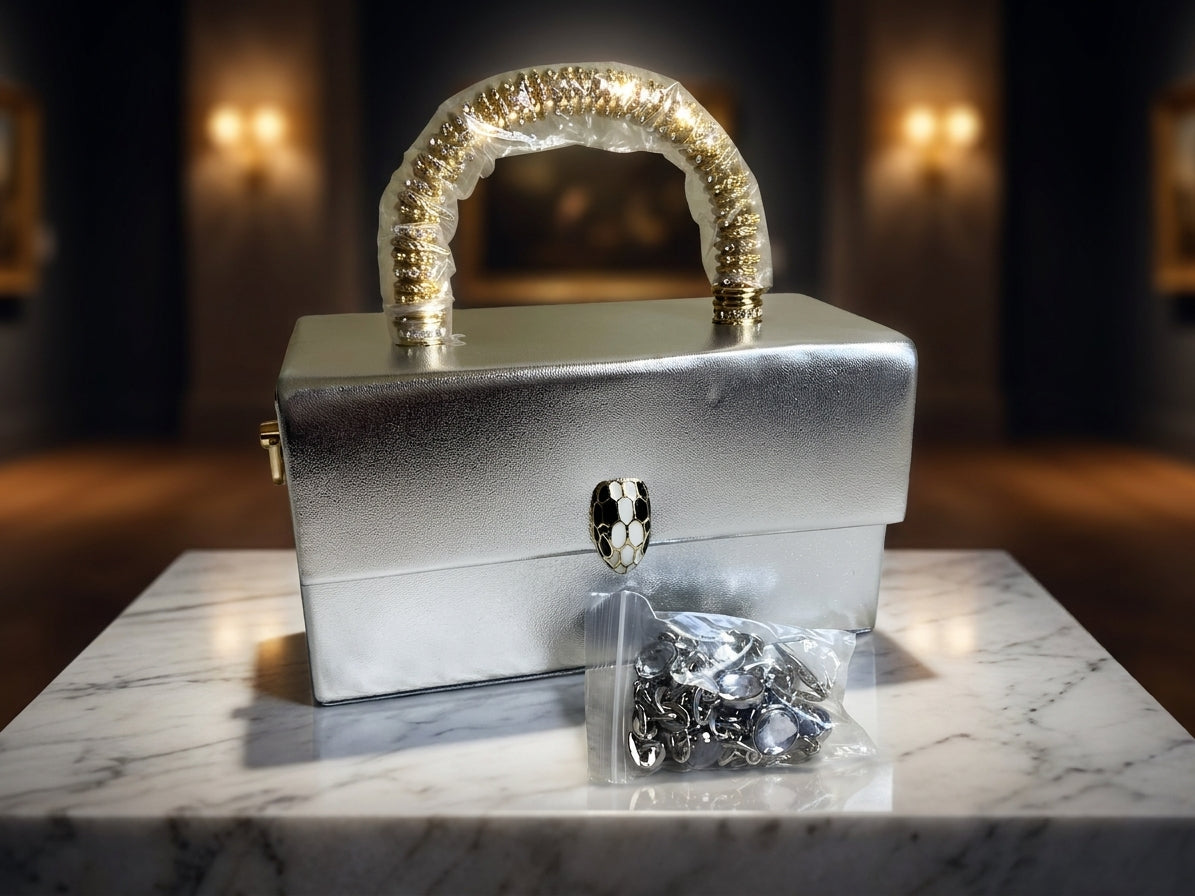 Luxury Crystal Handle Mini Box Clutch - Elegant Evening Handbag Collection