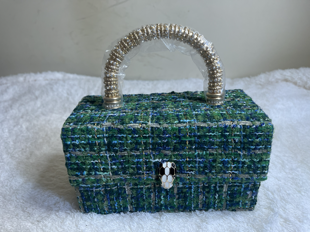 Luxury Crystal Handle Mini Box Clutch - Elegant Evening Handbag Collection