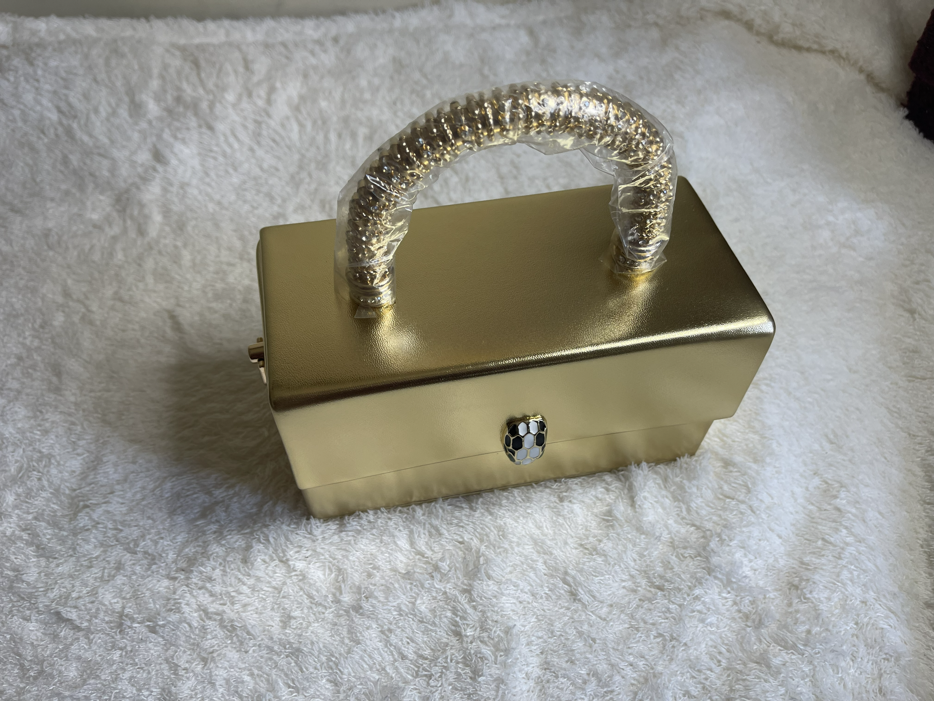 Luxury Crystal Handle Mini Box Clutch - Elegant Evening Handbag Collection