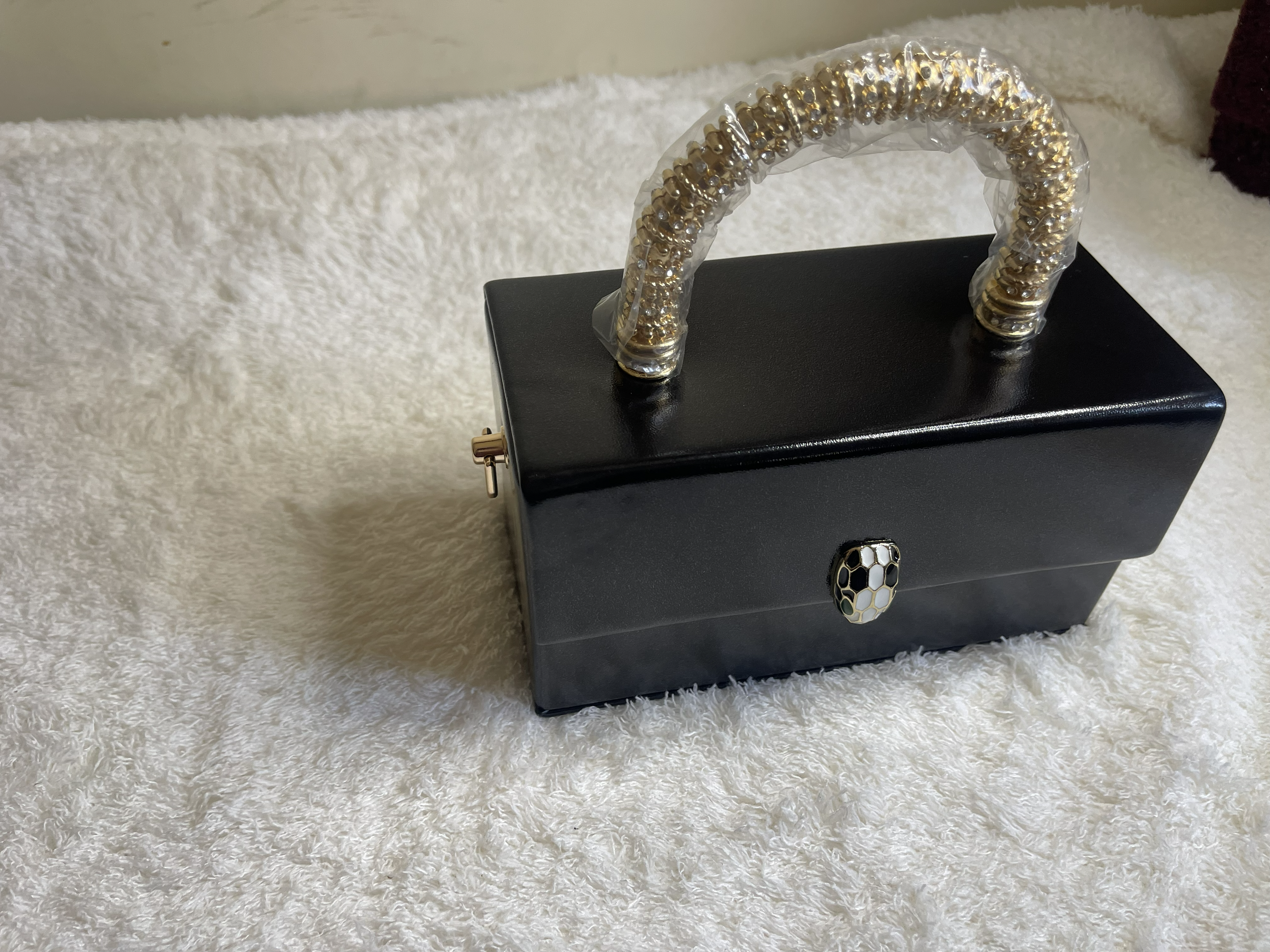 Luxury Crystal Handle Mini Box Clutch - Elegant Evening Handbag Collection