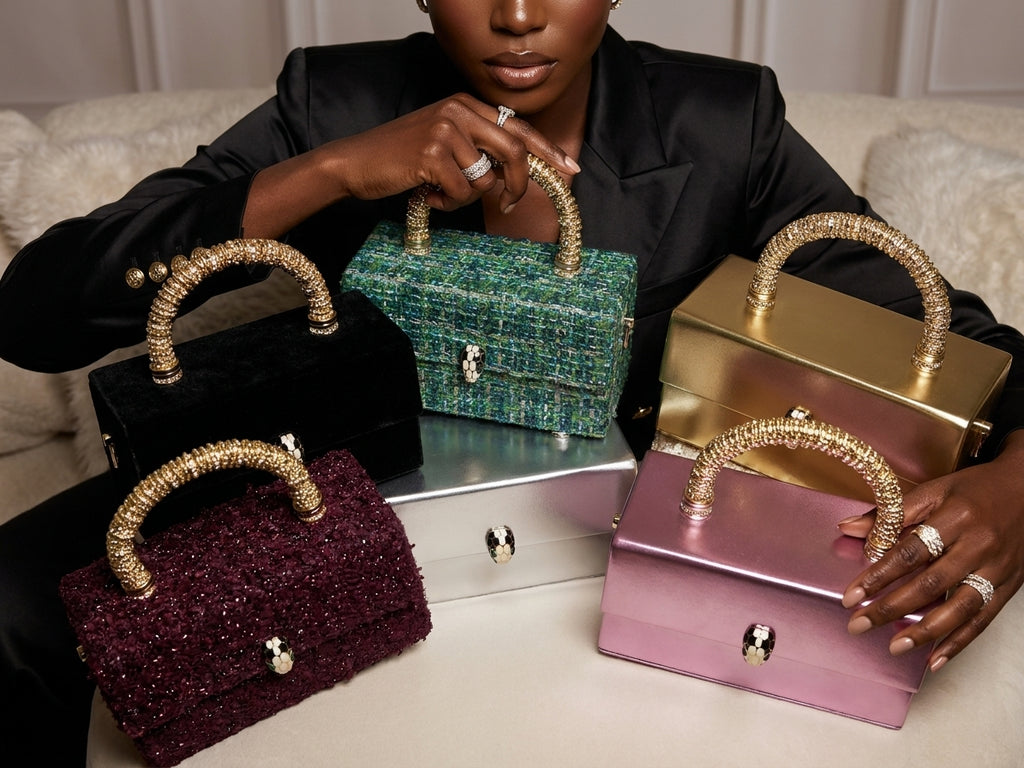 Luxury Crystal Handle Mini Box Clutch - Elegant Evening Handbag Collection