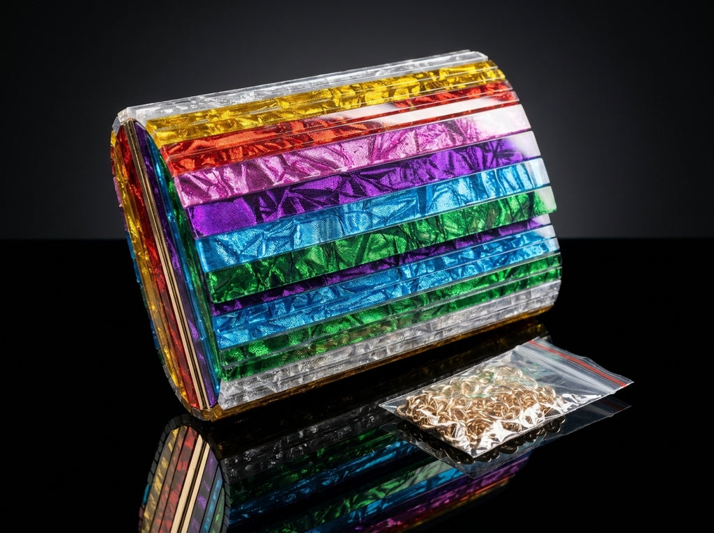 Rainbow Metallic Acrylic Clutch Bag - Vibrant Hard-Shell Evening Purse