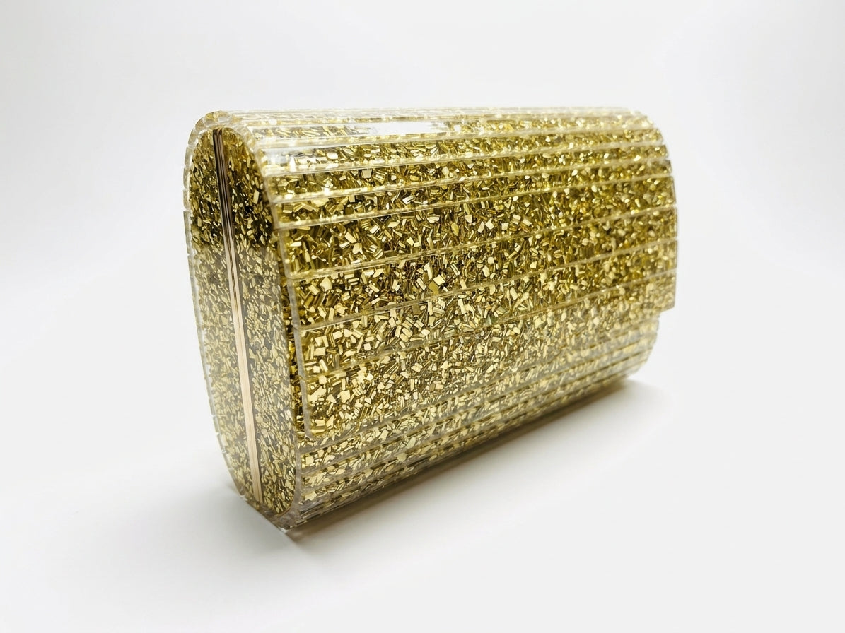 Gold Glitter Evening Clutch Bag for Weddings and Parties