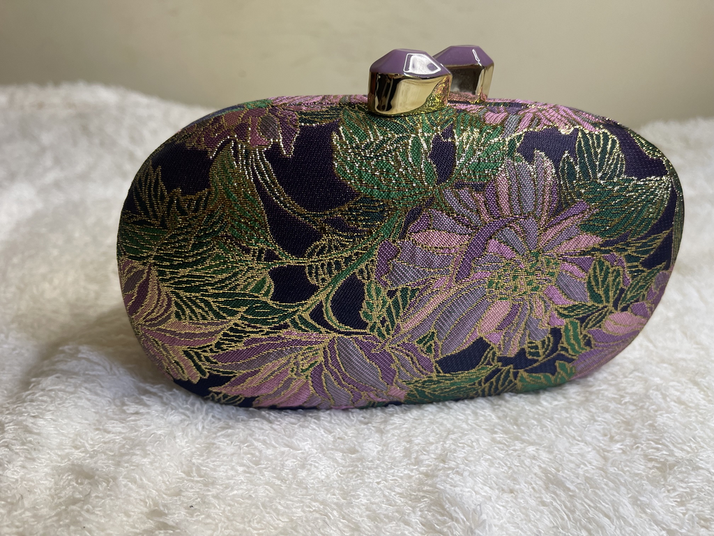Amethyst Bloom Floral Brocade Evening Clutch Bag – Luxury Wedding & Party Handbag