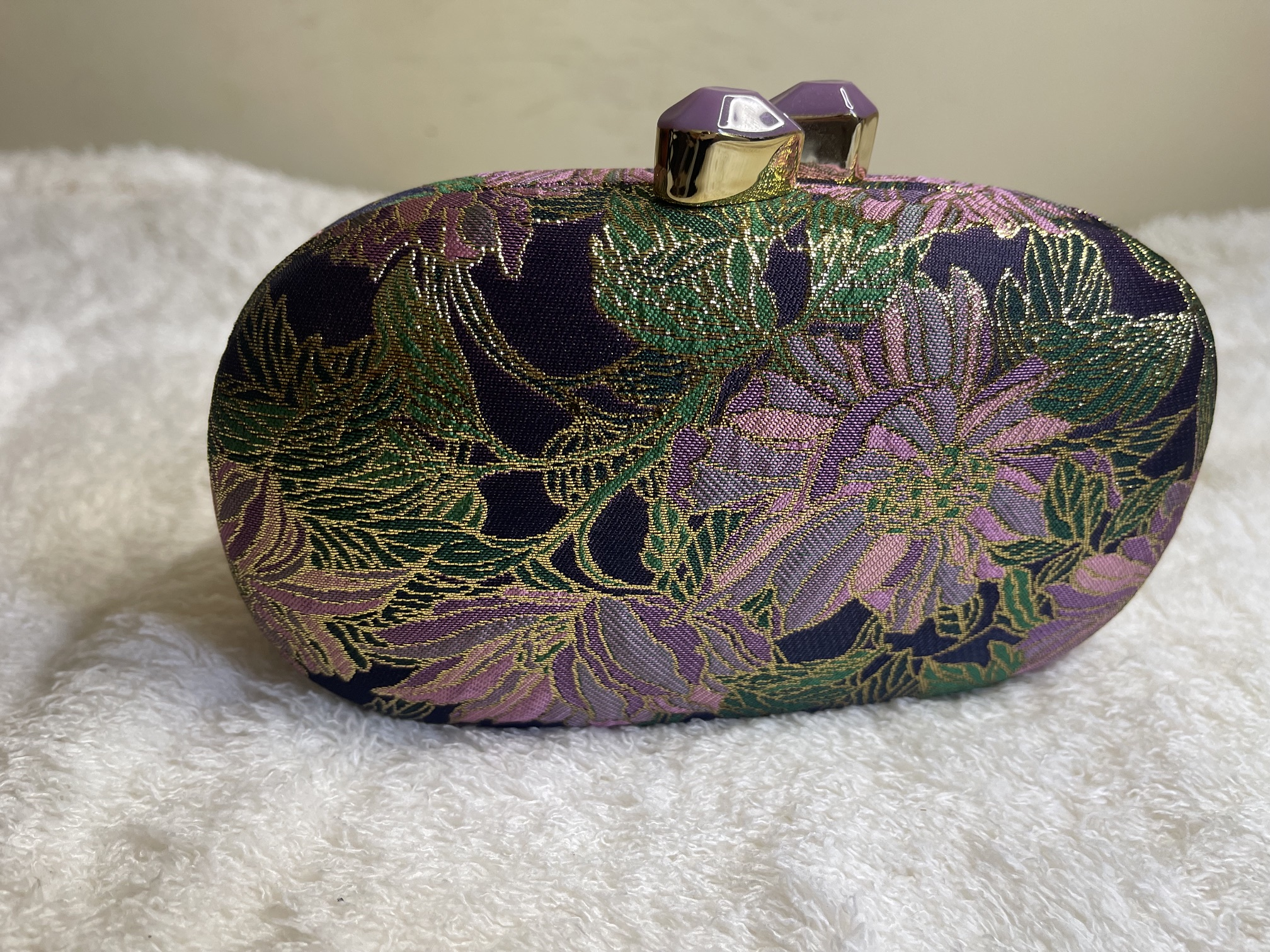 Amethyst Bloom Floral Brocade Evening Clutch Bag – Luxury Wedding & Party Handbag