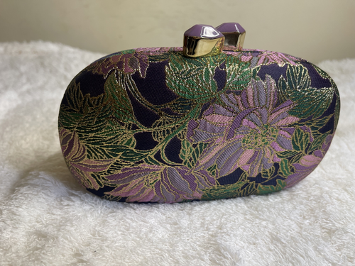 Amethyst Bloom Floral Brocade Evening Clutch Bag – Luxury Wedding & Party Handbag