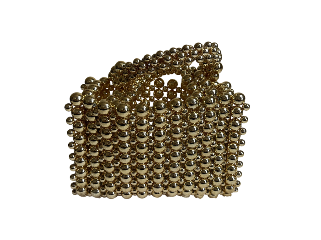 Handcrafted Beaded Evening Clutch Bags - Elegant Gold and Pearl Mini Handbags