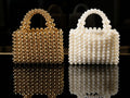 Handcrafted Beaded Evening Clutch Bags - Elegant Gold and Pearl Mini Handbags