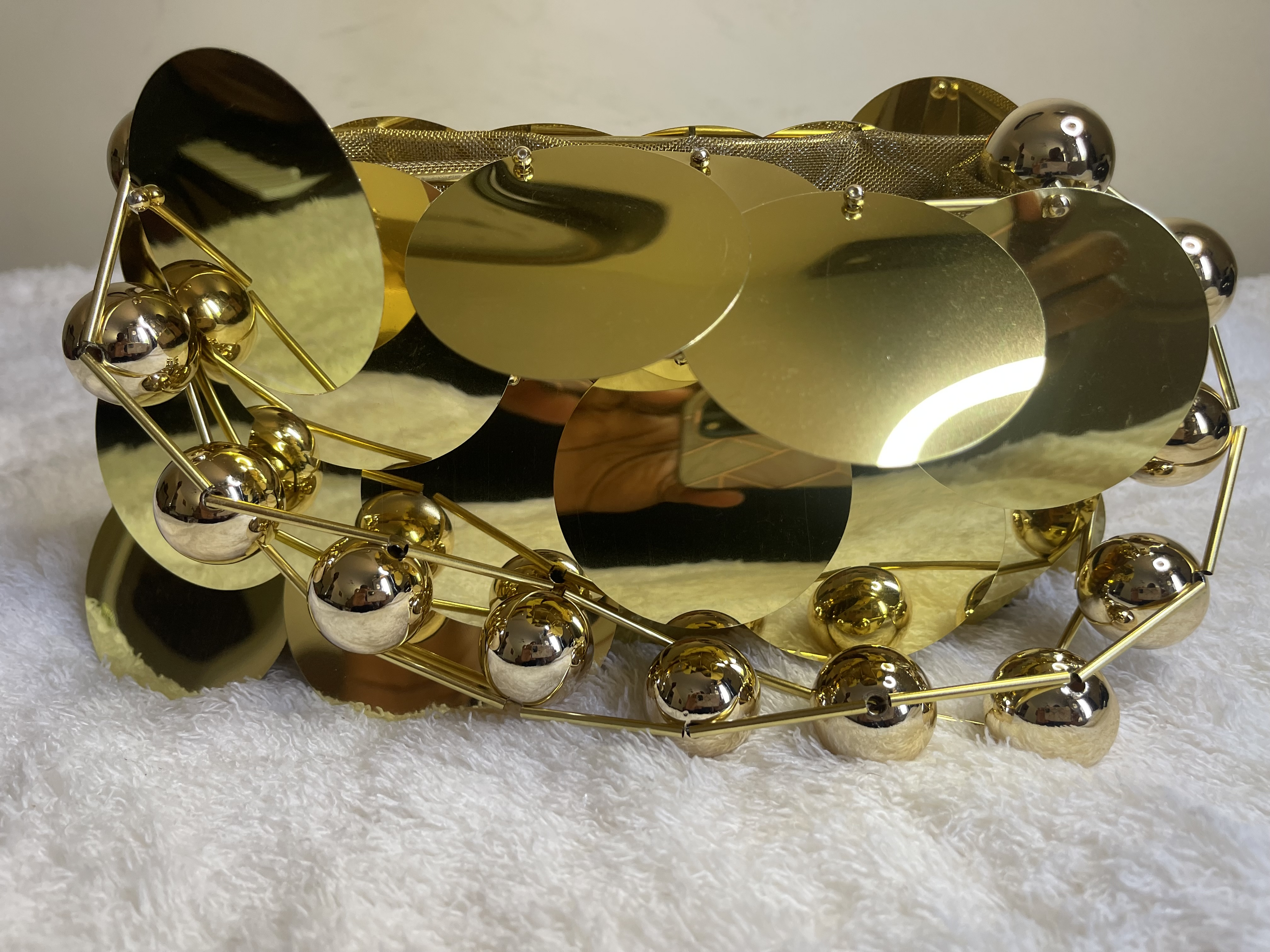 Luxury Black, Gold and Silver Sequin Statement Handbag with Metallic Bead Strap