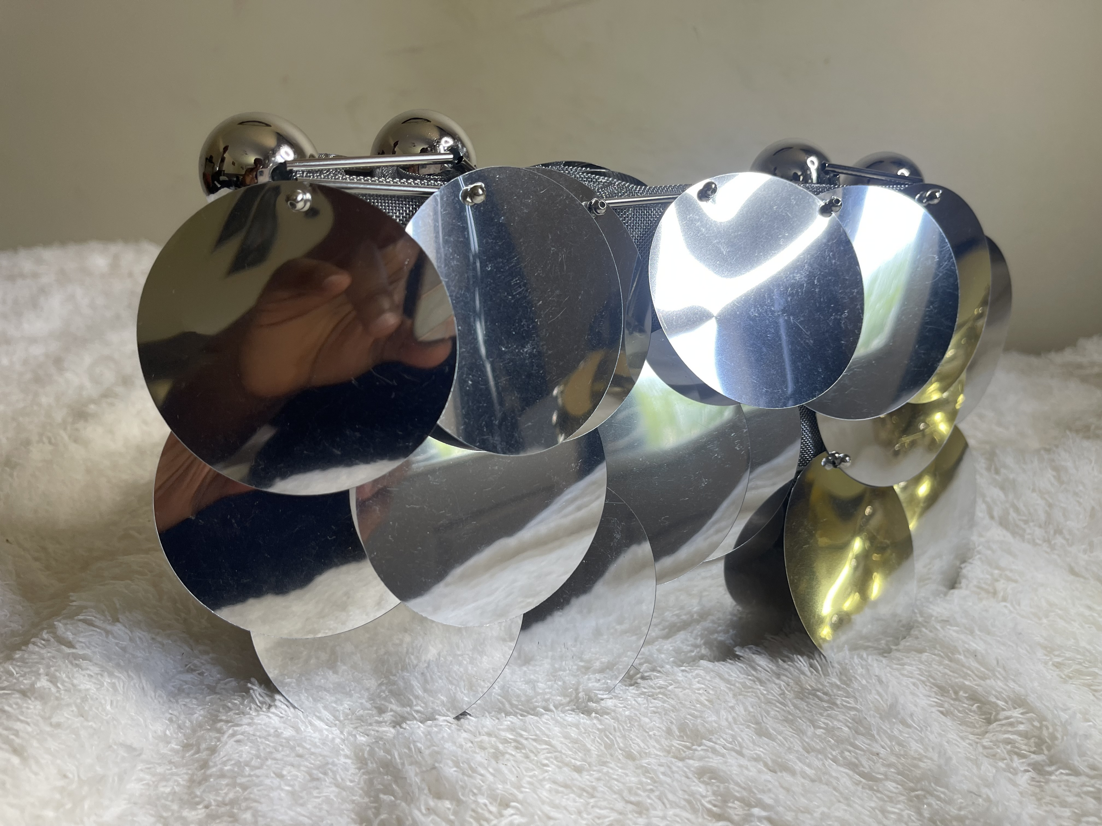 Luxury Black, Gold and Silver Sequin Statement Handbag with Metallic Bead Strap
