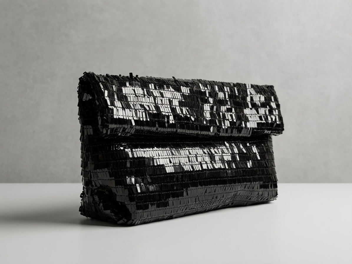 Women's Elegant Black Sequin Evening Clutch Bag - Sparkly Party Handbag
