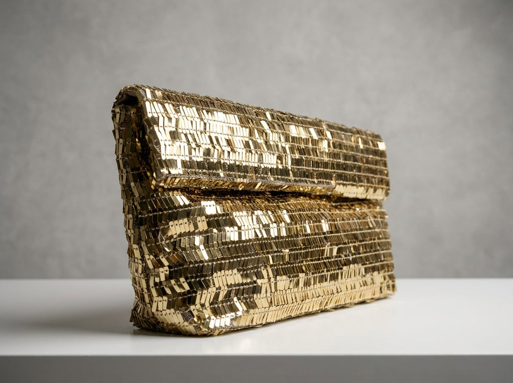 Women's Elegant Gold Sequin Evening Clutch Bag - Sparkly Party Handbag