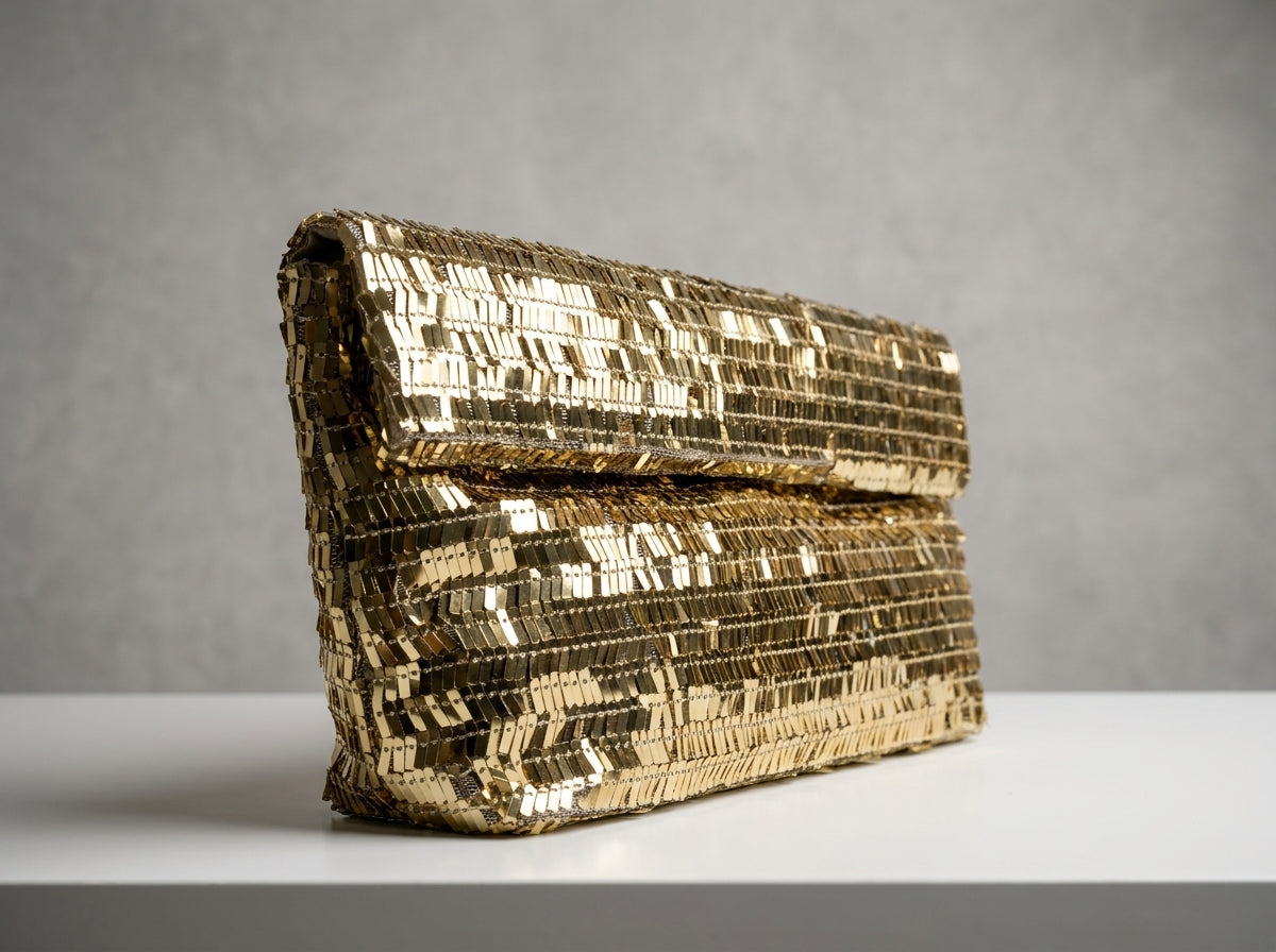 Women's Elegant Gold Sequin Evening Clutch Bag - Sparkly Party Handbag
