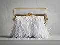 White Feather Evening Clutch Bag with Gold Chain Strap