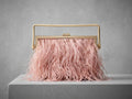 Pink Feather Evening Clutch Bag with Gold Chain Strap