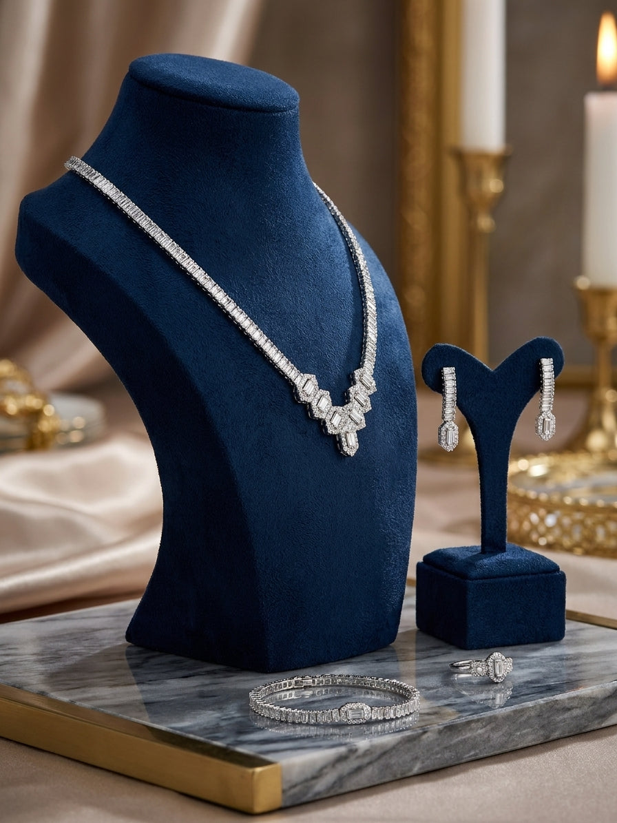 Silver-Plated Cubic Zirconia Geometric Jewellery Set for Women - 4-Piece Collection