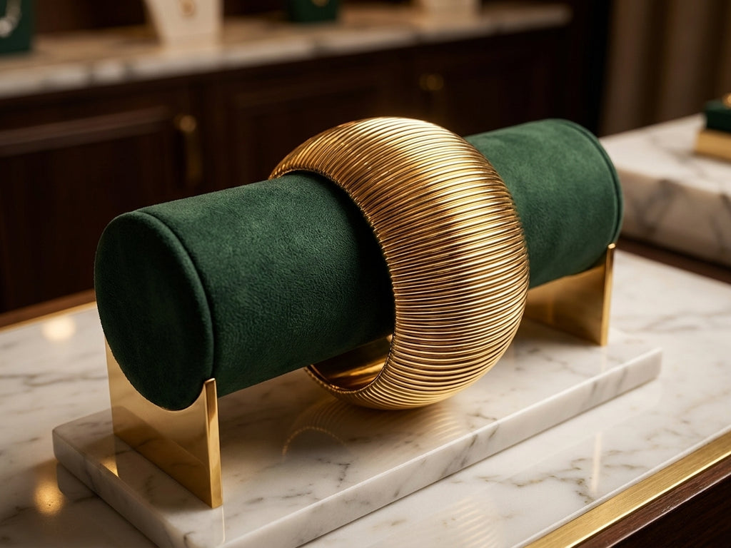 Gold-Toned Ribbed Cuff Bracelet - Wide Textured Statement Bangle
